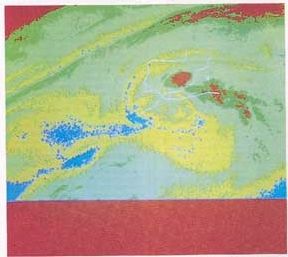 Las Situaciones De Lluvias Torrenciales En El área Mediterránea Española Y El Plan Previmet (I) Fig. 13: El sistema McIDAS permite al predictor disponer de combinaciones de todo tipo de datos meteorológicos (convencionales de superficie, salidas de modelos numéricos, imágenes de satélite, etc.). En la imagen aparece como ejemplo la superposición de un análisis de temperatura potencial equivalente de 1.000 mb. procedente del modelo numérico del INM sobre la imagen infrarroja METEOSAT de la última hora.