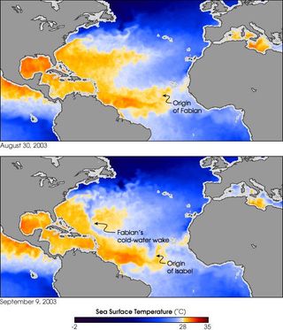 Las temperaturas del agua del mar al paso de un huracán