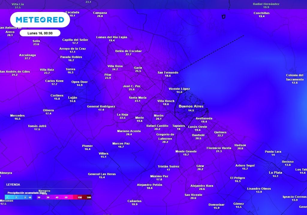 Lluvias totales Acumulados de precipitación para el AMBA hasta la noche del domingo
