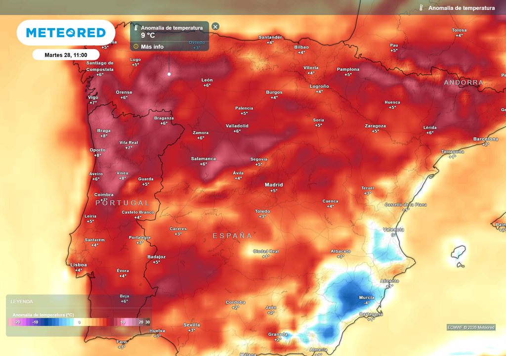 Las temperaturas en superficie continúan marcando anomalías positivas.