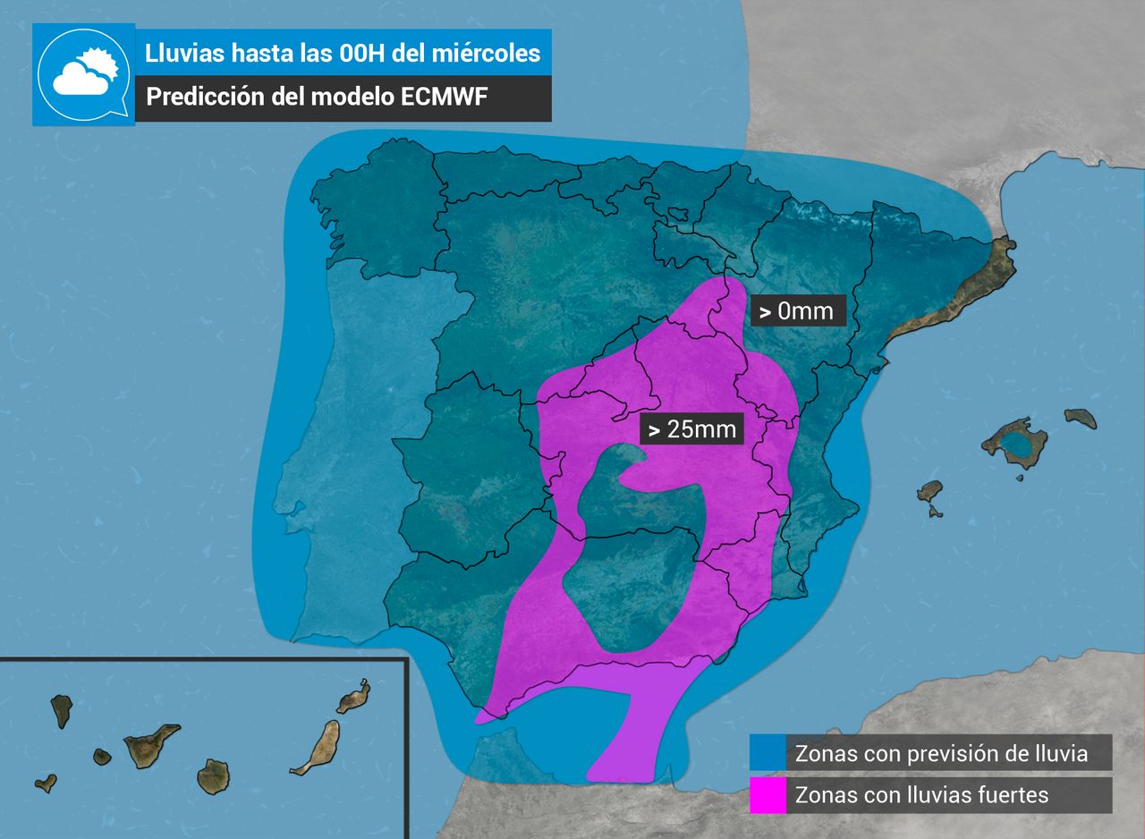 Pronóstico de precipitación del modelo ECMWF hasta las 00H del miércoles.