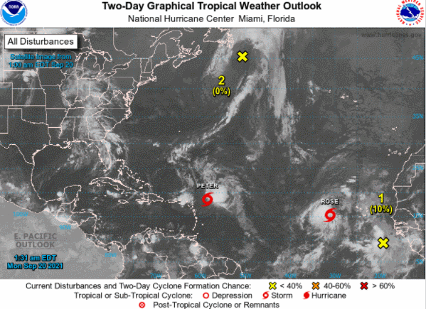Las tormentas tropicales Peter y Rose se pasean por el Atlántico
