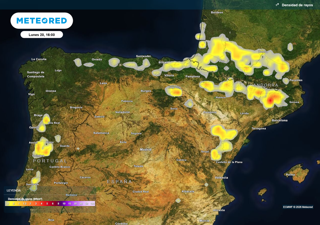 La actividad convectiva será intensa a primeras horas de la tarde en puntos del noreste peninsular.