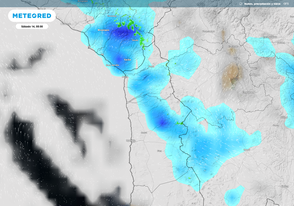 Hacia el fin de semana, las precipitaciones en el norte de Chile avanzarán hacia sectores costeros. Arica podría recibir chubascos en la madrugada del sábado 14 de febrero.