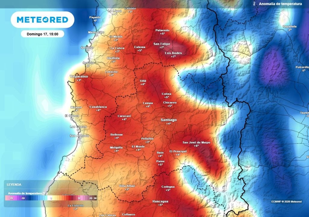 Durante este domingo, la máxima estará al menos 4 grados por encima de la normal para la época en la cuenca de Santiago.