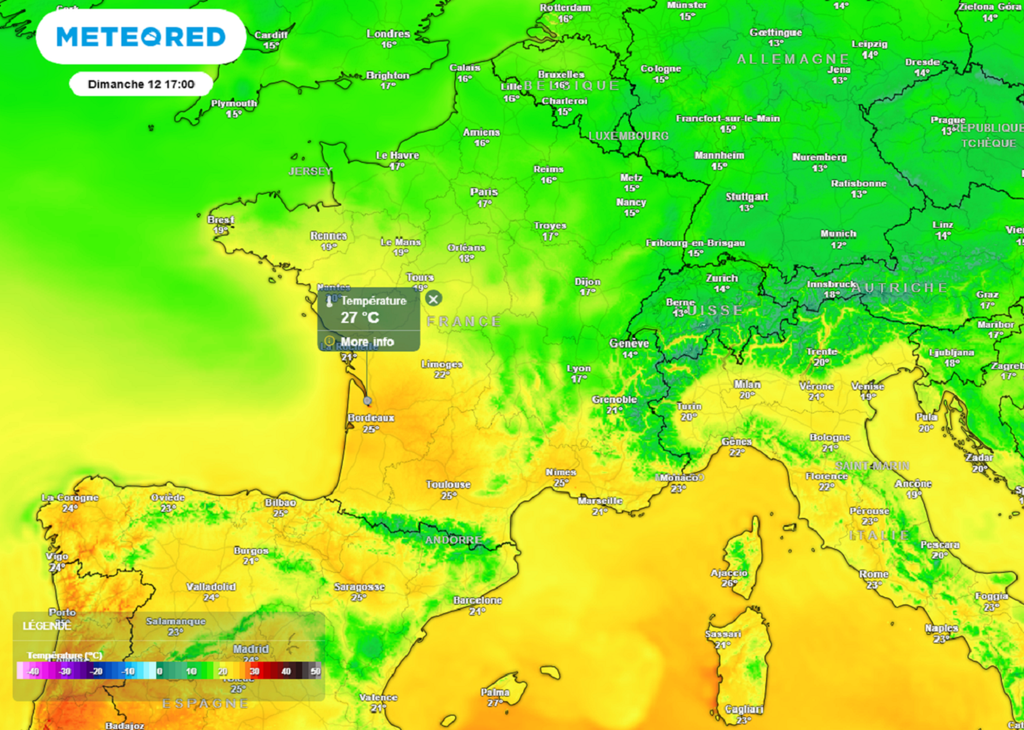 Dimanche après-midi, un air d'été dominera dans un large quart sud-ouest. Dimanche après-midi, un air d'été dominera dans un large quart sud-ouest.