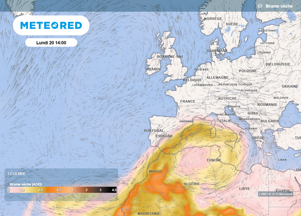 Nuage sable Un nouveau nuage de sable se dirigera vers la France en début de semaine prochaine, visant notamment le sud du pays