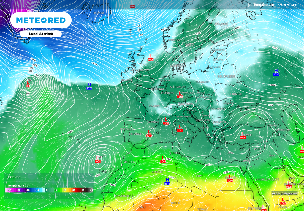 Le modèle américain lui, voit plutôt des conditions dépressionnaire sur une bonne partie de l'Europe.