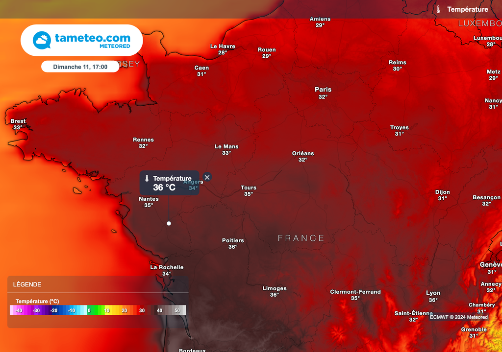 Plus de 35 degrés au nord de la Loire dimanche après-midi !