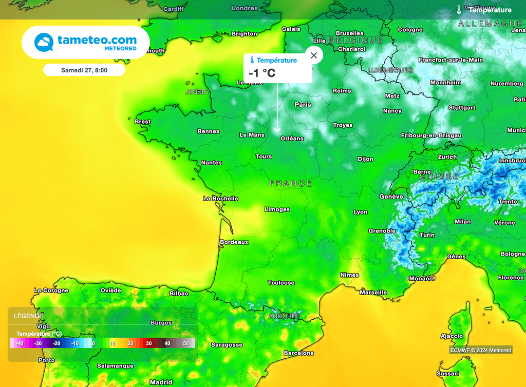 Les minimales pourront repasser sous les 0°C au Nord de la Loire dès samedi matin.