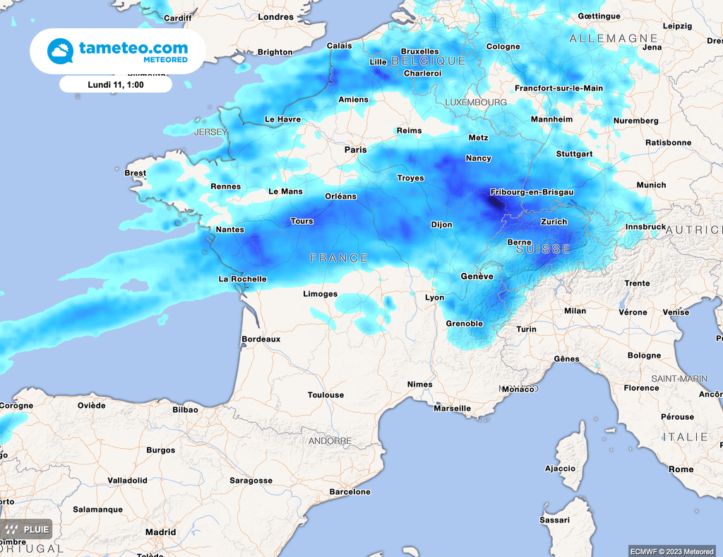Les précipitations seront fréquentes avec des intensités modérées sur une large moitié Nord de la France.