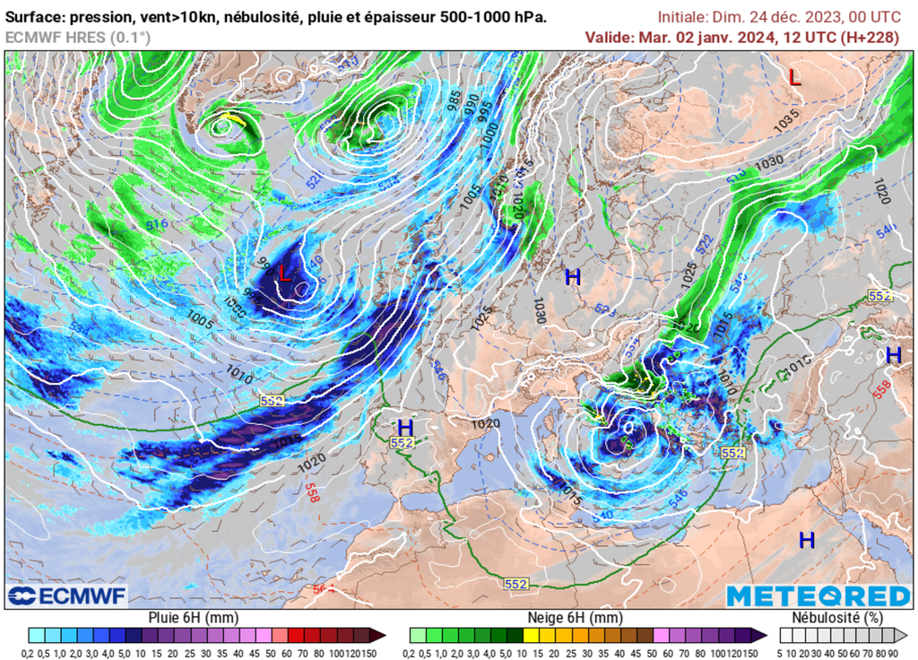 Un temps plus froid mais de saison pourrait s'inviter en début d'année 2024. Les dépressions ne seraient jamais très loin sur l'Atlantique.