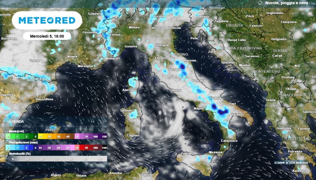 Mappa di previsione centrata nel pomeriggio di mercoledì 6 agosto. ECMWF MeteoRed