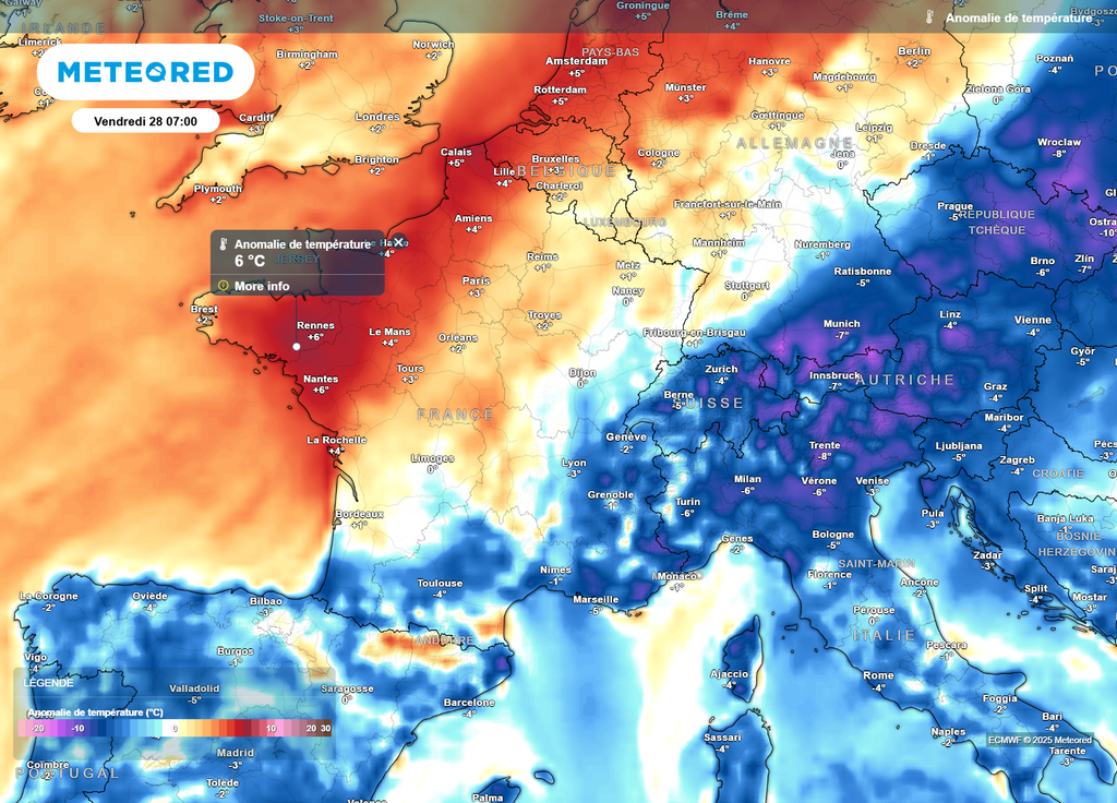 Anomalie de températures vendredi matin Anomalie de températures vendredi matin