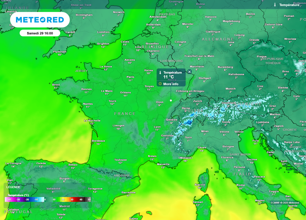 Températures samedi après-midi Températures samedi après-midi