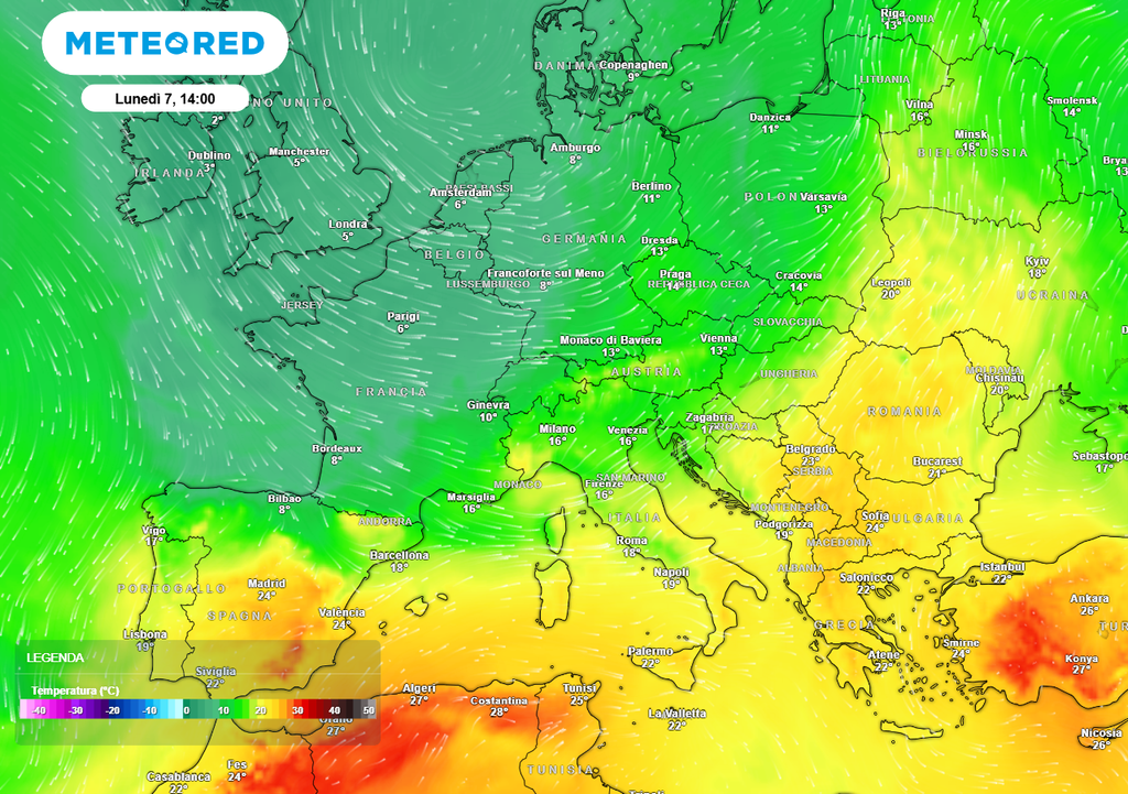 Aria più fresca di estrazione polare in ingresso sull'Italia a partire da domenica 6, con temperature previste in progressiva diminuzione su tutto il territorio nella settimana a seguire