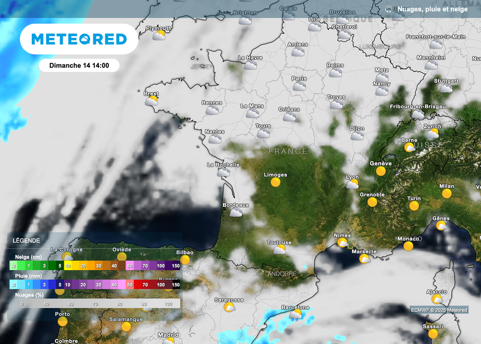 Une France coupée en deux ce dimanche après-midi : ciel gris au nord et soleil dans le sud !