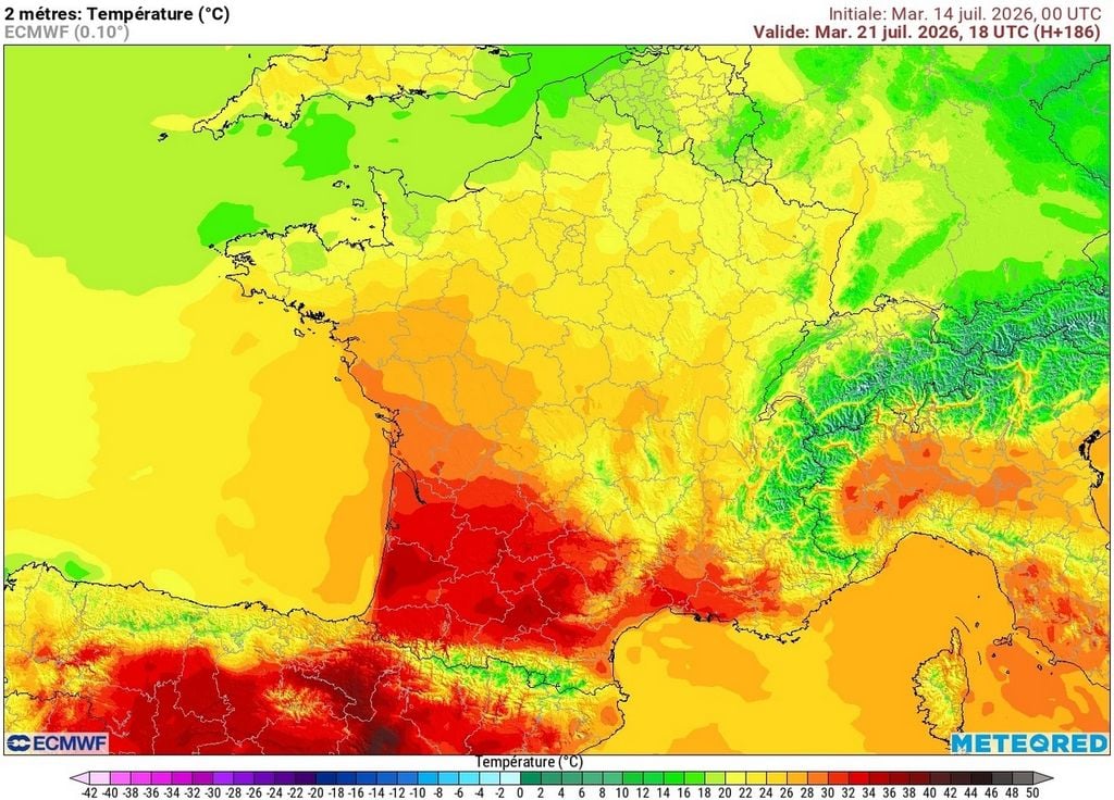 Chaleur 21 juillet Les maximales pourraient se montrer de nouveau très élevées en début de semaine prochaine sur le sud et notamment le sud-ouest de la France