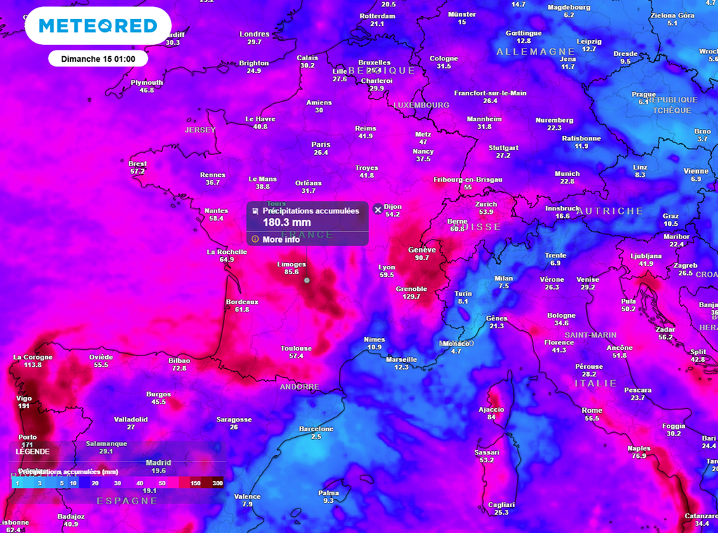 Jusqu'au week-end inclus, les cumuls de pluies s'annoncent parfois très conséquents.