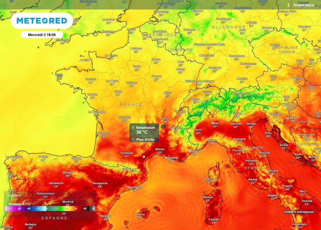 Les températures vont brutalement monter d'un cran mercredi près de la Méditerranée, avec le seuil de très forte chaleur de 35°C à nouveau dépassé l'après-midi.