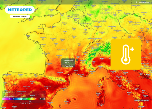 Le mod&egrave;le europ&eacute;en s'emballe : tr&egrave;s fortes chaleurs &agrave; plus de 35&deg;C d&egrave;s mercredi en France, voici les r&eacute;gions concern&eacute;es