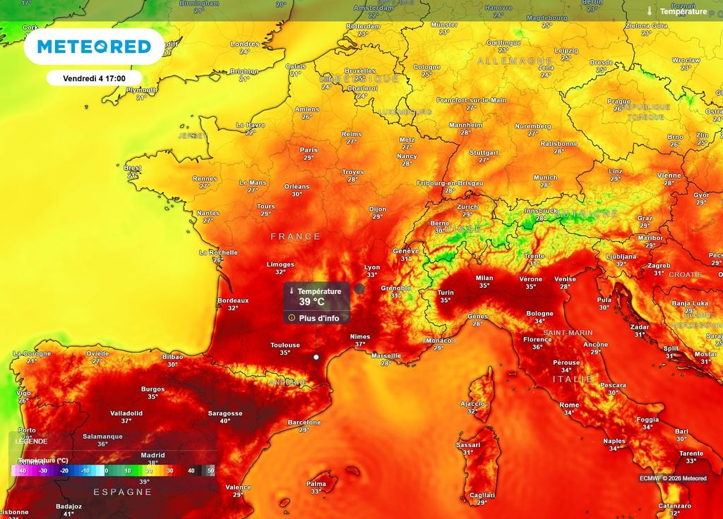 Vendredi, les températures frôleront peut-être déjà les 40°C dans l'après-midi vers les terres du Languedoc-Roussillon !