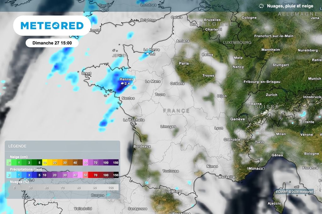 Des pluies gagnent le nord-ouest du pays dimanche. Des pluies gagnent le nord-ouest du pays dimanche.