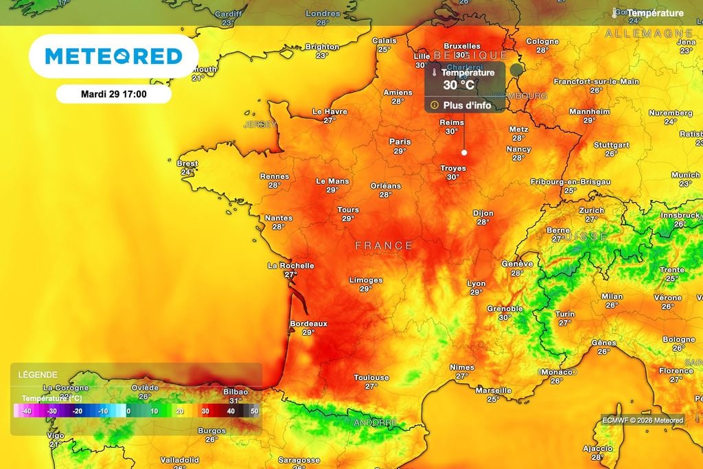 30°C dans de nombreuses régions de France mardi prochain. 30°C dans de nombreuses régions de France mardi prochain.
