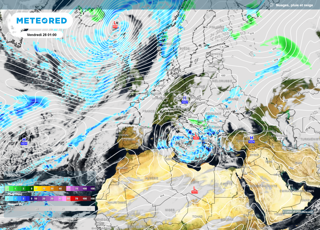 Isobares nuages et pluies vendredi Isobares nuages et pluies vendredi