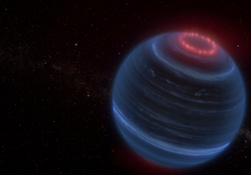 Rappresentazione artistica dell'aurora polare osservata dal telescopio James Webb su una nana bruna isolata e lontana dal Sole 47 anni luce. Credit: NASA, ESA, CSA, and L. Hustak (STScI)