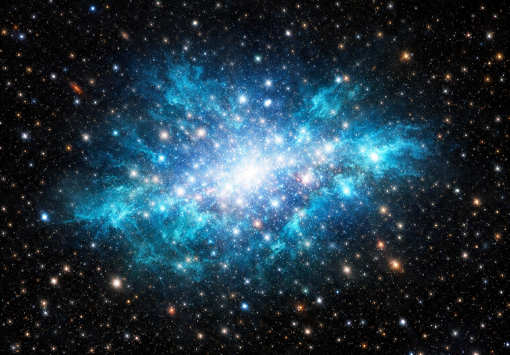 MoM-z14 Rappresentazione artistica della galassia MoM-z14, la più distante finora scoperta, brillantissima e ricca di azoto.