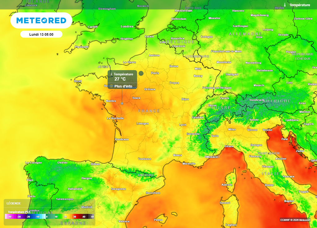À Angers, la température affichait 27°C à 5 heures du matin ce 13 juillet À Angers, la température affichait 27°C à 5 heures du matin ce 13 juillet