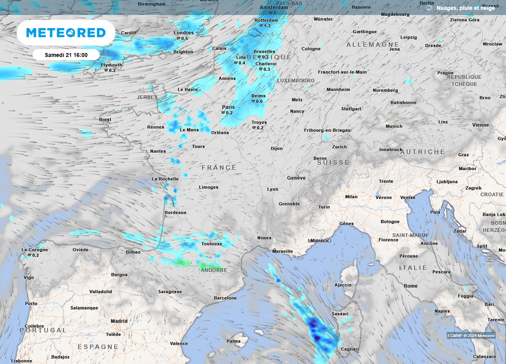 Samedi 21 décembre nuages et pluie France