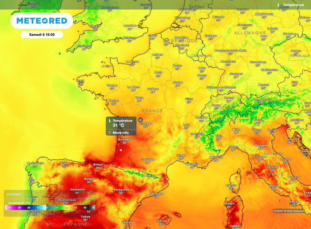 Samedi, c'est dans le sud-ouest qu'il fera le plus chaud avec parfois plus de 30°C à l'ombre.