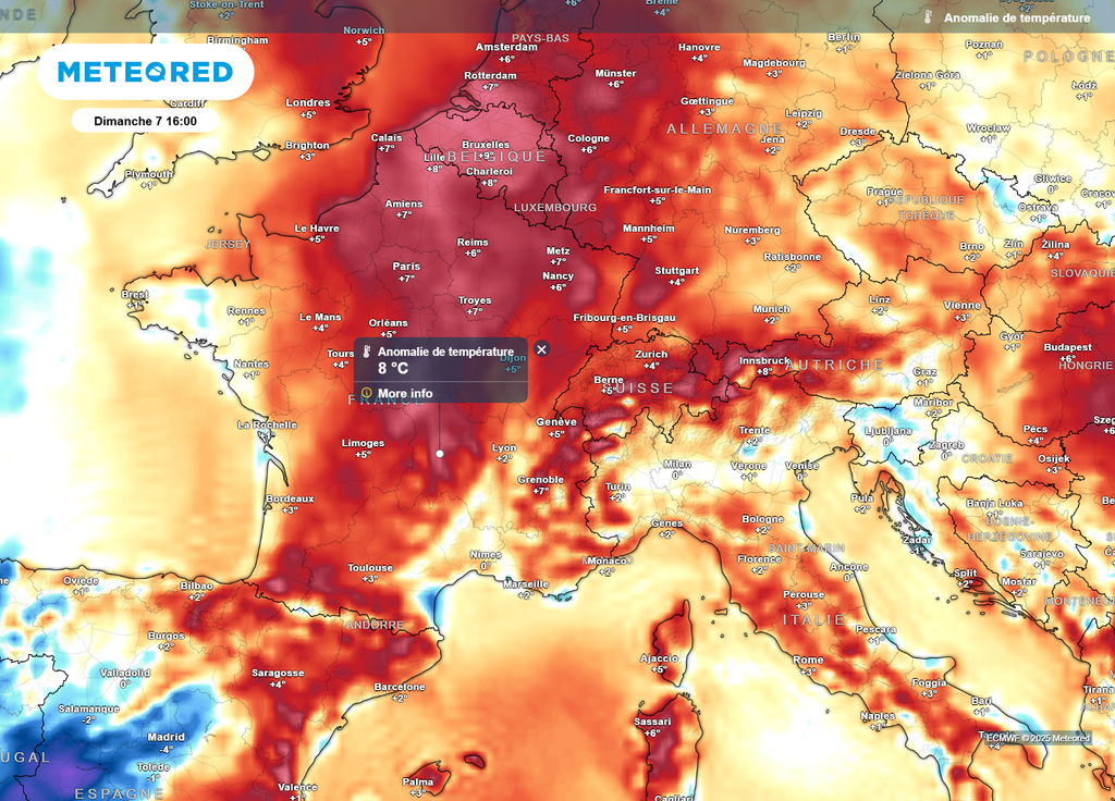 Anomalie températures dimanche