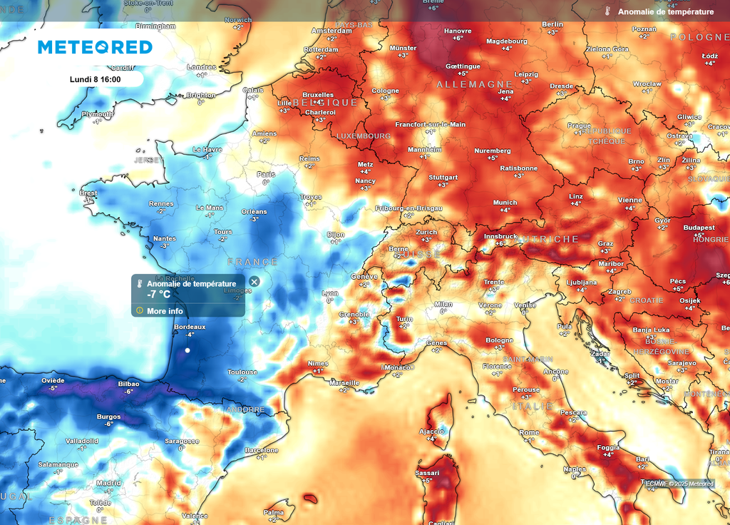Anomalie températures lundi après-midi