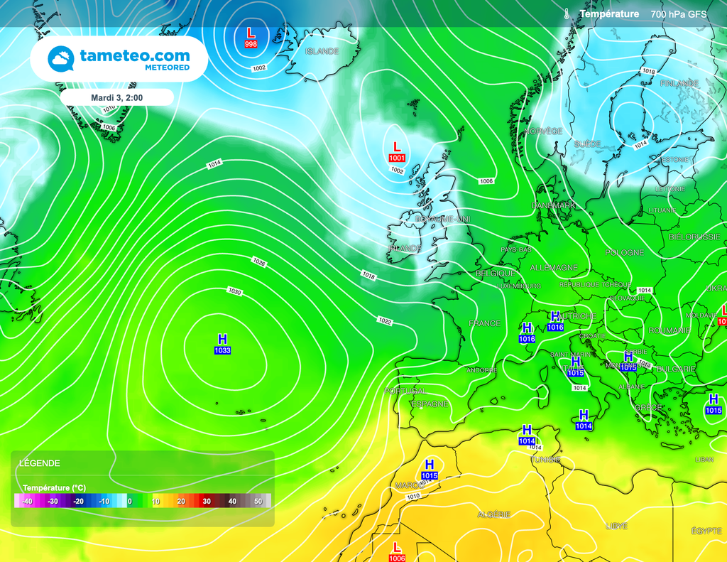 La configuration atmosphérique sur le modèle américain est déjà différente en début de semaine.