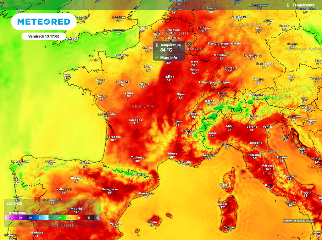 Chaleur forte et lourde à prévoir vendredi sur une grande partie de la France.
