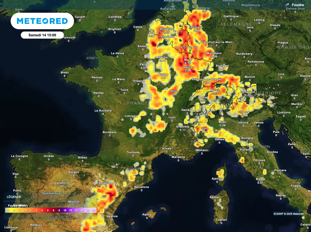 Nombreux orages pour la journée de samedi.
