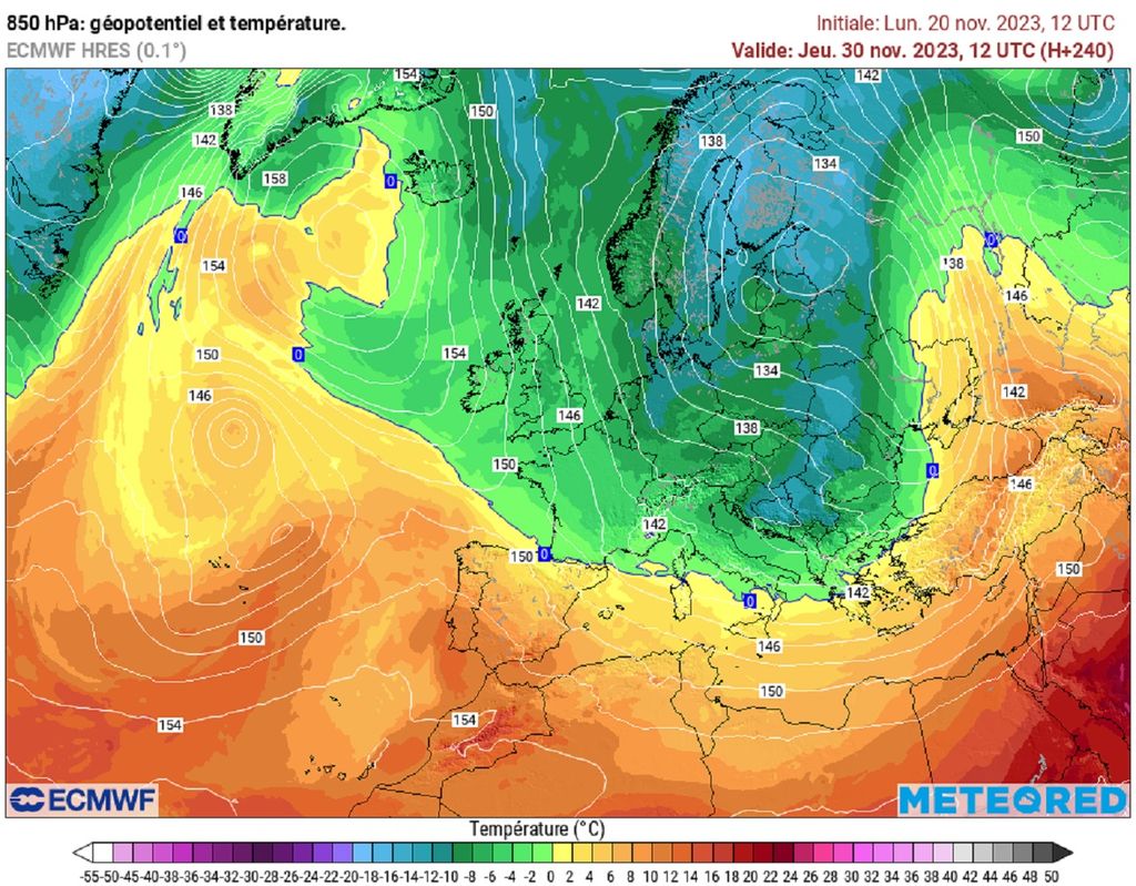 Le flux pourrait s'orienter plein nord d'ici le milieu de semaine prochaine, annonçant des conditions franchement hivernales (modèle ECMWF). Le flux pourrait s'orienter plein nord d'ici le milieu de semaine prochaine, annonçant des conditions franchement hivernales (modèle ECMWF).