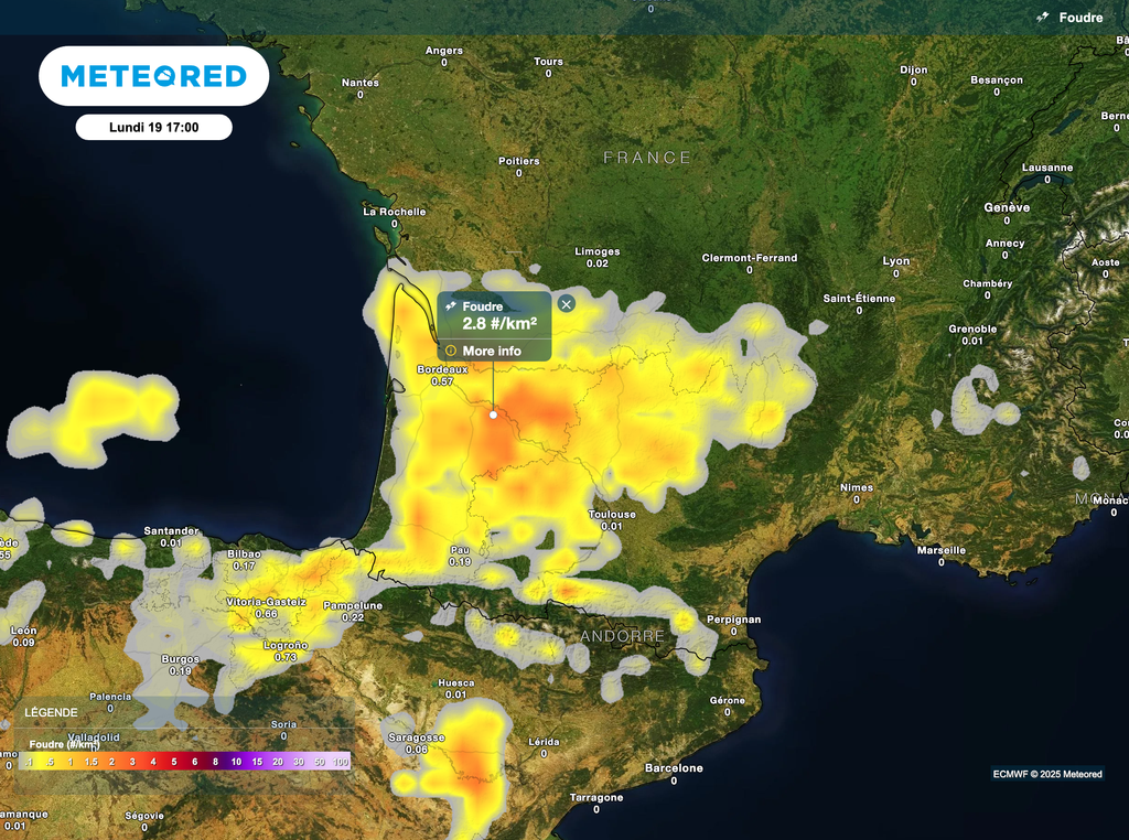 Les orages seront nombreux d'ici lundi après-midi et mardi dans le sud-ouest. Les orages seront nombreux d'ici lundi après-midi et mardi dans le sud-ouest.