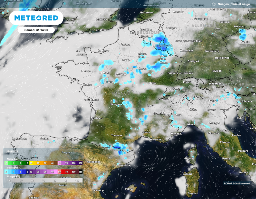Des averses éventuellement orageuses pourront circuler localement dès la matinée / milieu de journée. Certaines d'entre elles pourront devenir des orages.