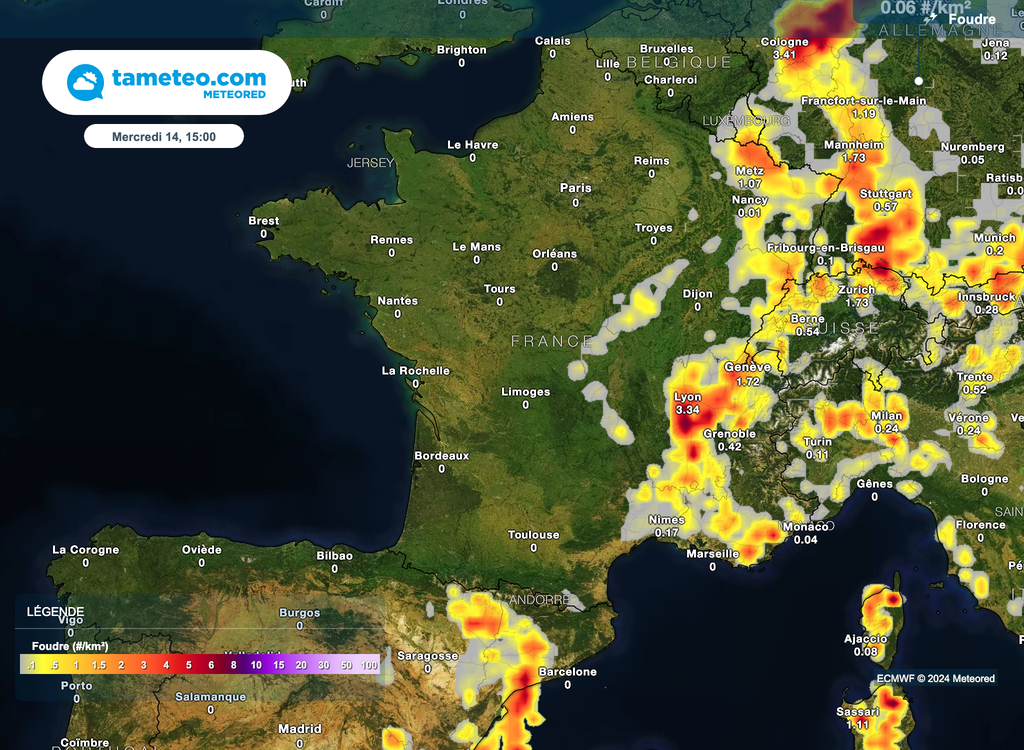 Orages qui se cantonneront à l'est pour la journée de mercredi.