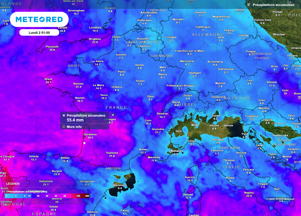 D'ici dimanche soir, la façade atlantique, les régions pyrénéennes et l'Ouest du Massif Central seront les zones les plus arrosées.