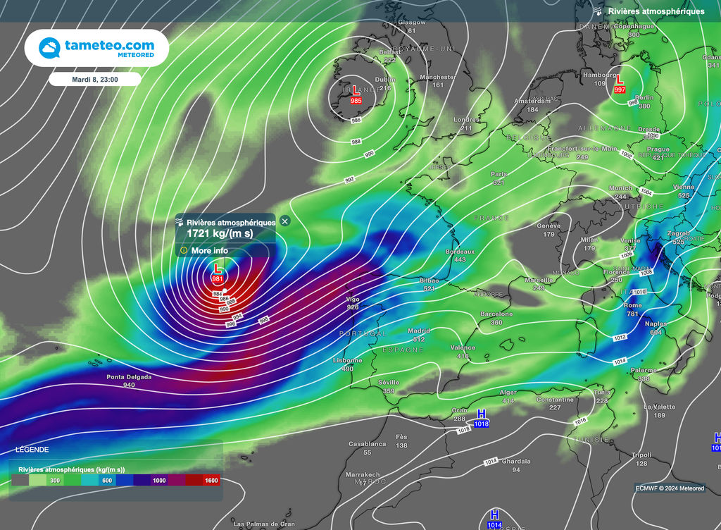 Une importante rivière atmosphérique sera apportée par l'ouragan Kirk