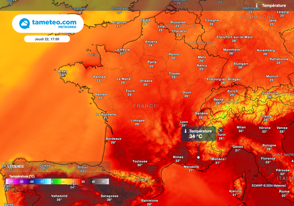 Près de 35 degrés jeudi après-midi dans le sud-est de la France.