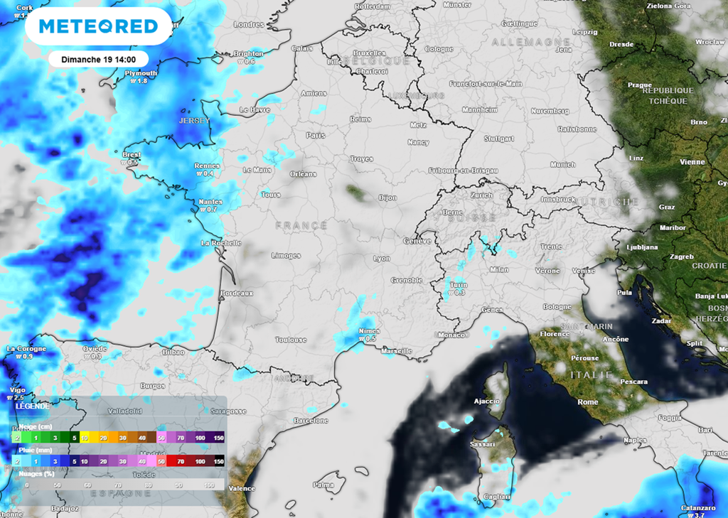 La première perturbation de la série abordera l'ouest du pays entre dimanche et lundi.