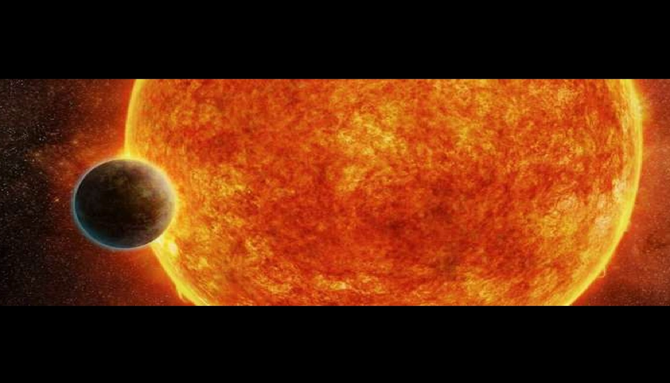 Représentation artistique de LHS 1140 b et de son étoile. Crédit : ESO/spaceengine.org