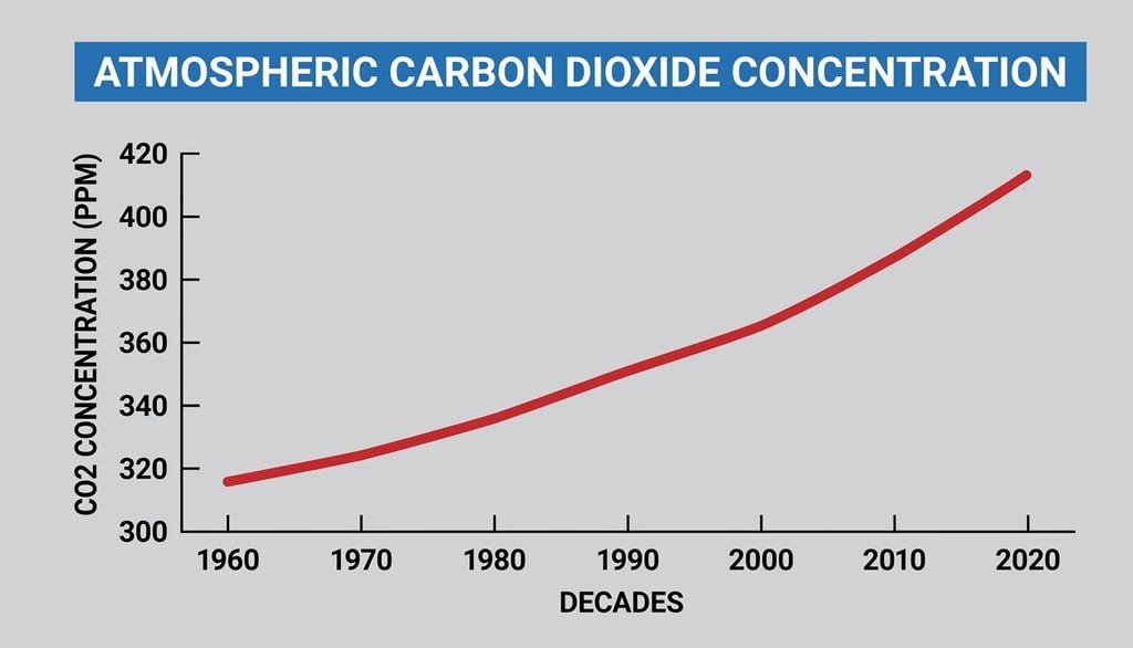 Le concentrazioni di CO2 in atmosfera sono cresciute fortemente negli ultimi decenni, a causa della combustione da parte dell'umanità di enormi quantità di combustibili fossili (petrolio e gas).