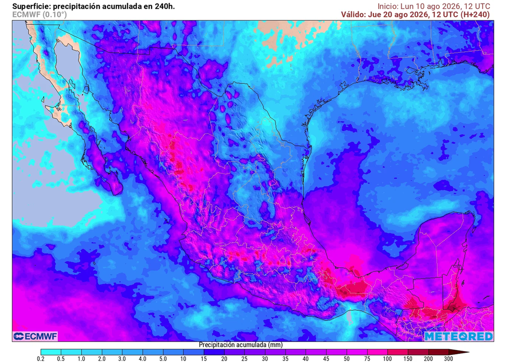 Pronóstico de lluvias acumuladas en próximos 10 días Seguirán concentradas las lluvias abundantes en la Sierra Madre Occidental, centro, sur, oriente y sureste, aumentando desde finales de mes, compensando efectos de la Canícula.